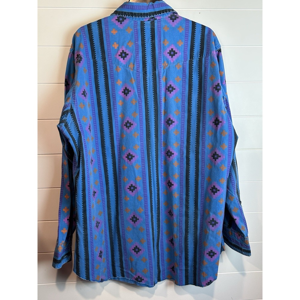 VTG Wrangler Brushpopper Blue Aztec Rodeo Cowboy Western Southwest Men's 17-35 - Picture 8 of 10
